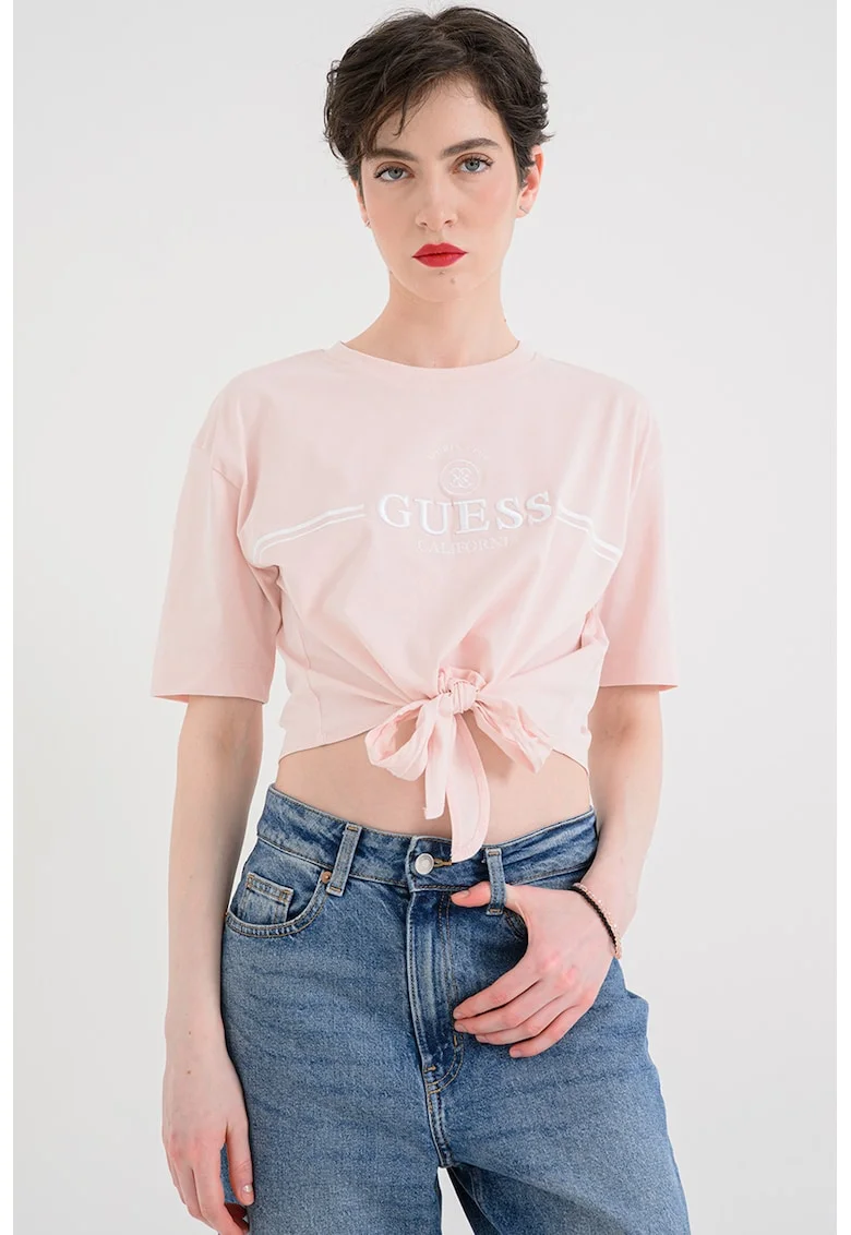 Tricou crop cu nod decorativ, Roz