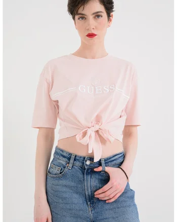 Tricou crop cu nod decorativ, Roz