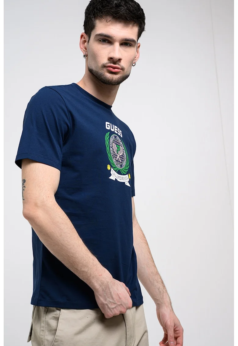 Tricou din bumbac cu logo, Alb/Bleumarin
