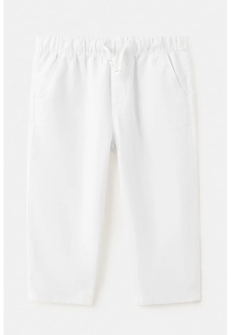 Pantaloni uni de bumbac si in, Alb