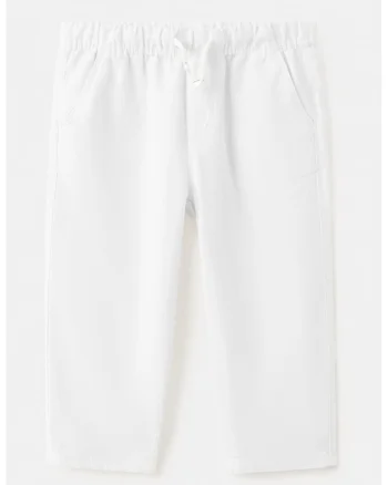 Pantaloni uni de bumbac si in, Alb