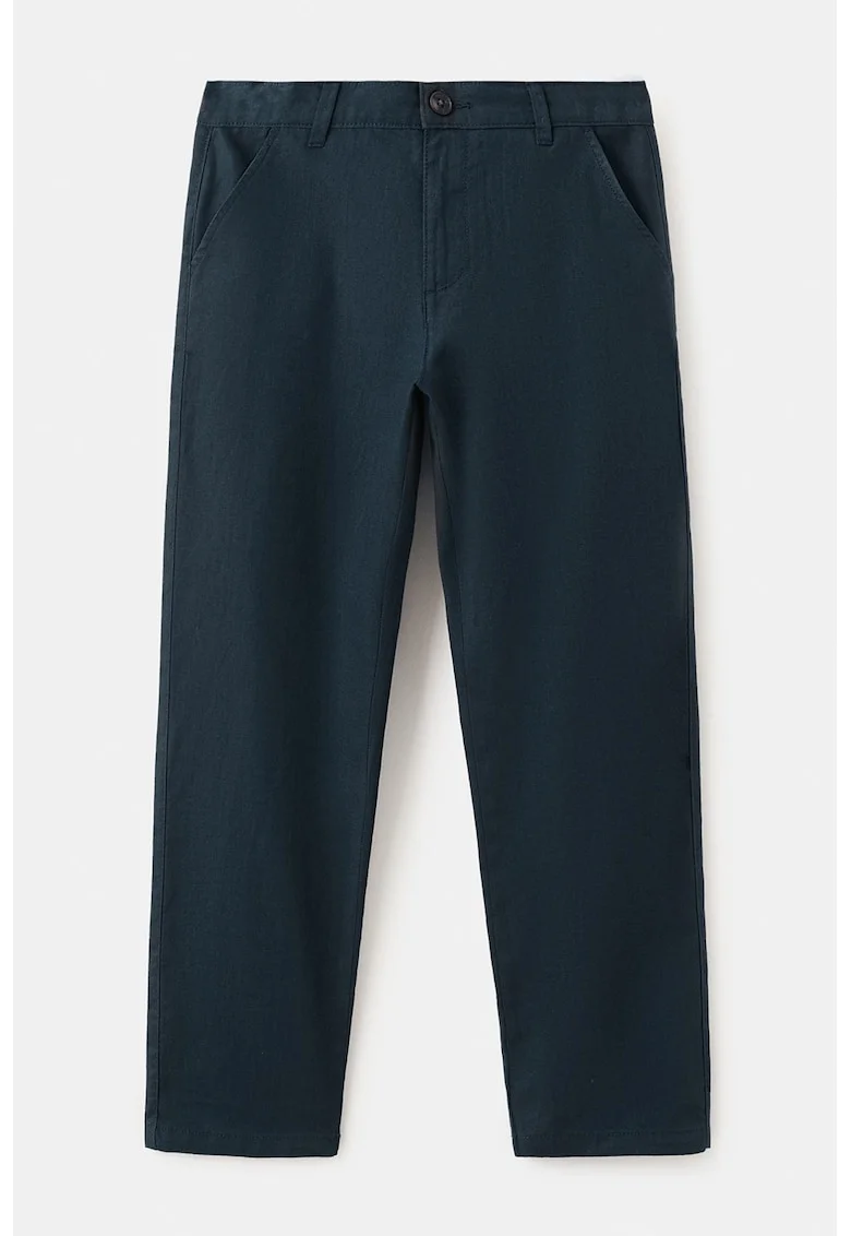 Pantaloni drepti din amestec de bumbac si in, Bleumarin