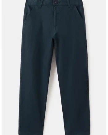 Pantaloni drepti din amestec de bumbac si in, Bleumarin