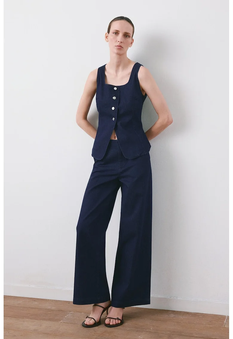 Top de denim cu decolteu patrat, Albastru indigo