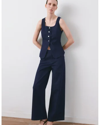 Top de denim cu decolteu patrat, Albastru indigo