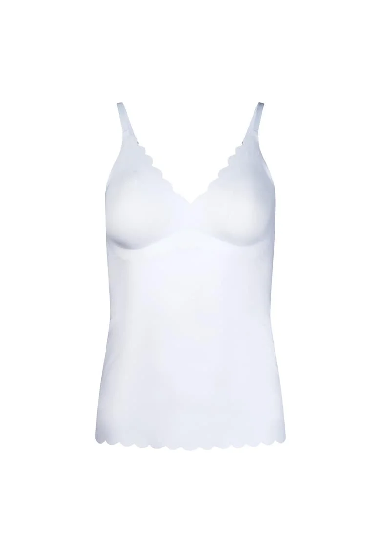 Top slim fit cu decolteu in V, Alb