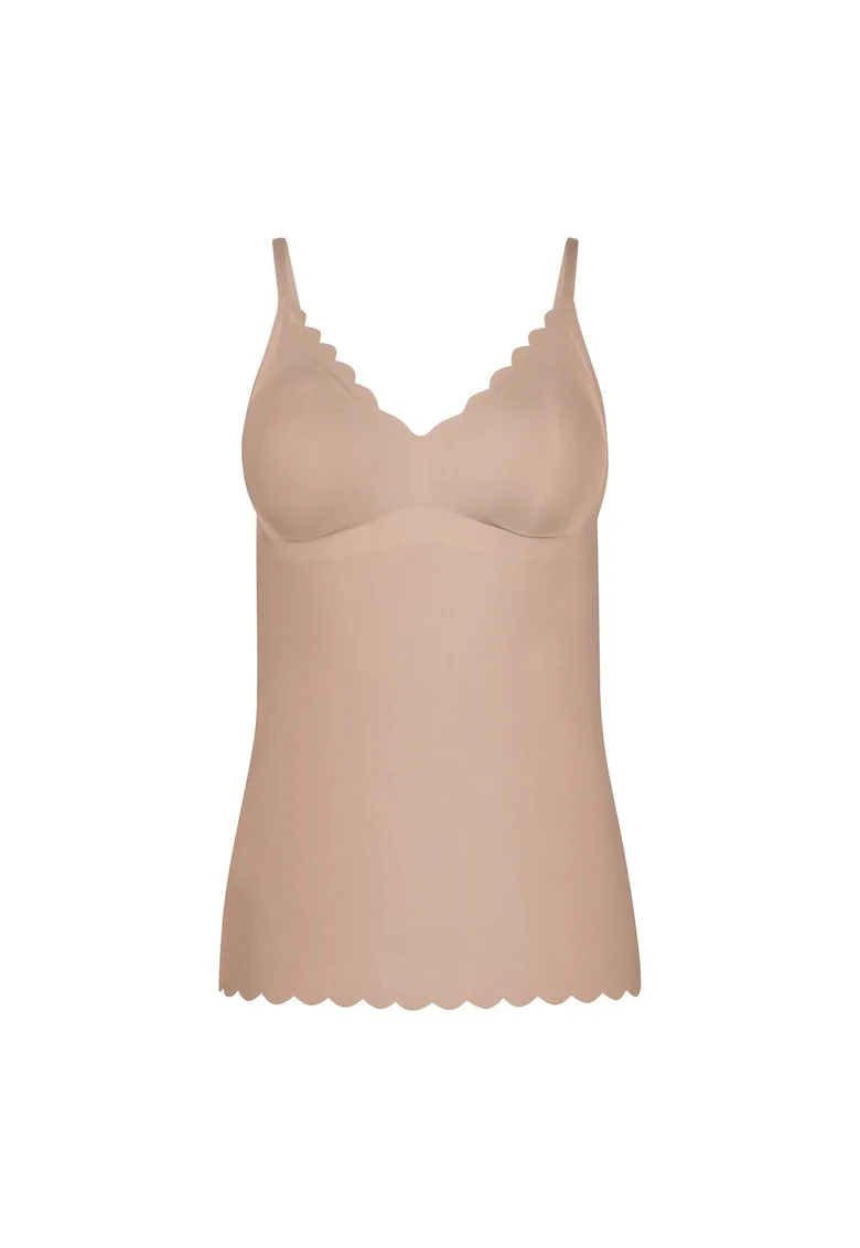 Top slim fit cu decolteu in V, Bej
