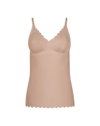 Top slim fit cu decolteu in V, Bej