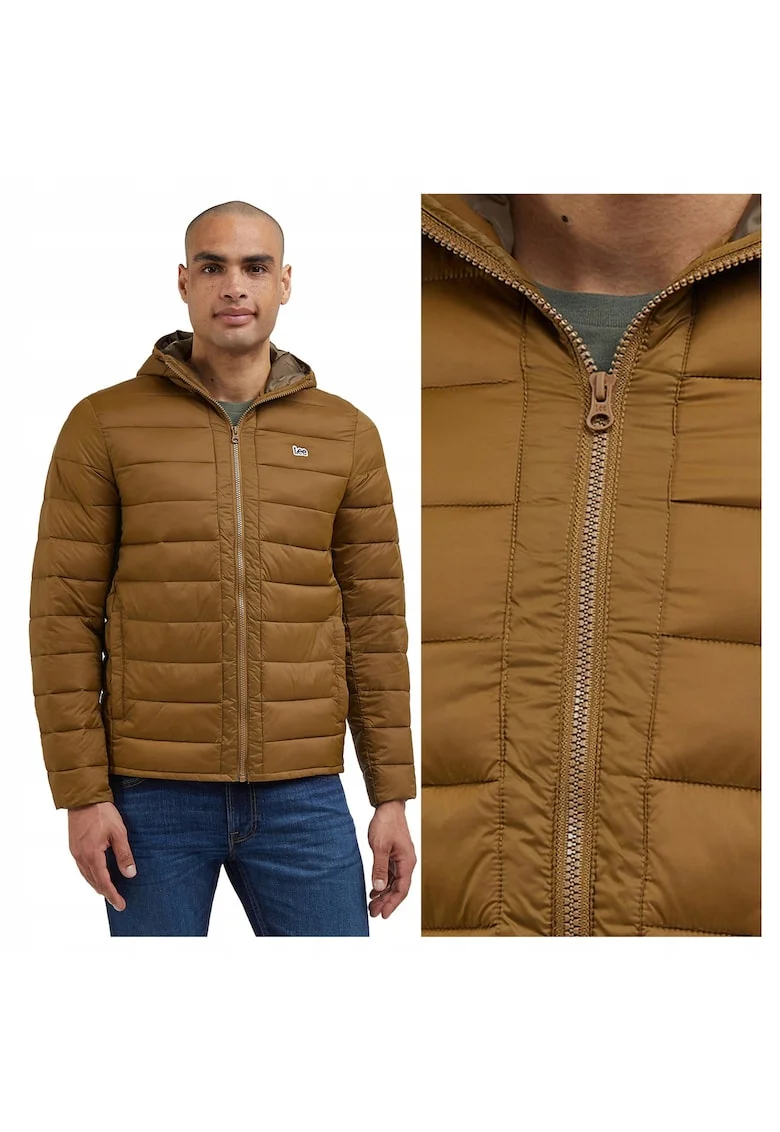 Jacheta Barbati,  Light Puffer Jacket, Regular Fit, Design Clasic, Maneci Lungi, 2 Buzunare, Cu Fermoar, Bumbac, Maro, Maro deschis