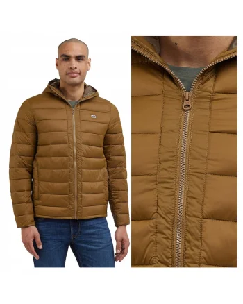 Jacheta Barbati,  Light Puffer Jacket, Regular Fit, Design Clasic, Maneci Lungi, 2 Buzunare, Cu Fermoar, Bumbac, Maro, Maro deschis