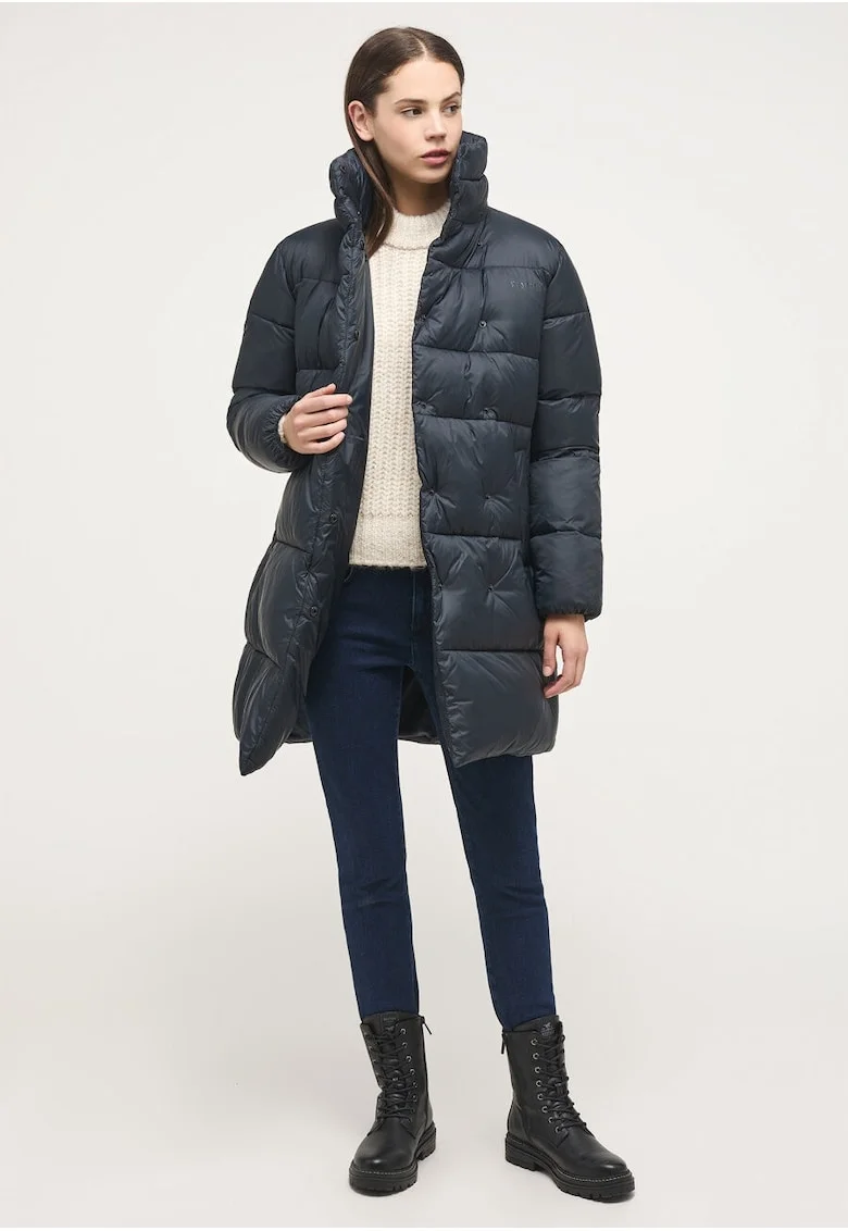 Jacheta Dama,  Heidi Mid Puffer, Regular Fit, Design Clasic, Maneci Lungi, 2 Buzunare, Cu Fermoar, Bumbac, Negru, Negru