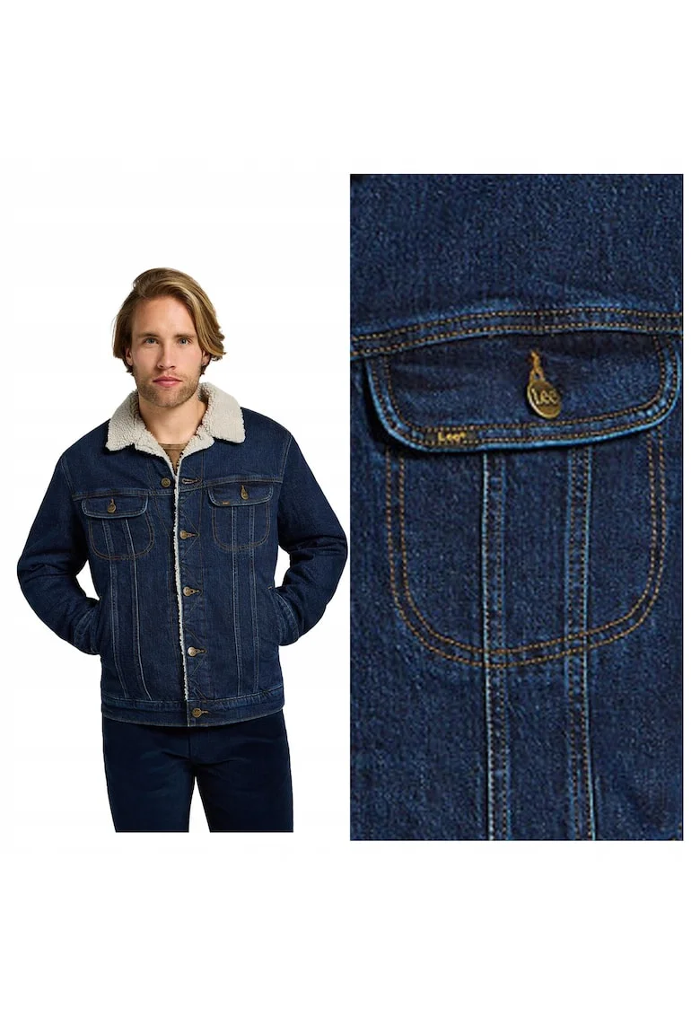 Jacheta Barbati,  Sherpa Jacket, Regular Fit, Design Clasic, Maneci Lungi, 2 Buzunare, Cu Fermoar, Bumbac, S INTL, Albastru