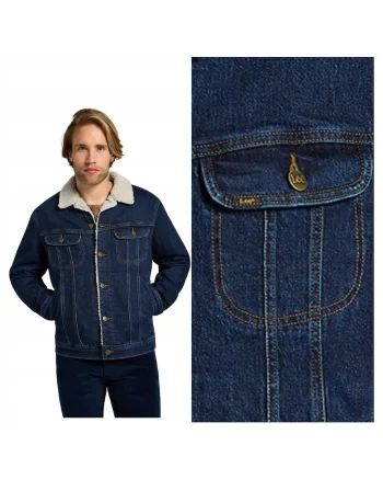 Jacheta Barbati,  Sherpa Jacket, Regular Fit, Design Clasic, Maneci Lungi, 2 Buzunare, Cu Fermoar, Bumbac, S INTL, Albastru