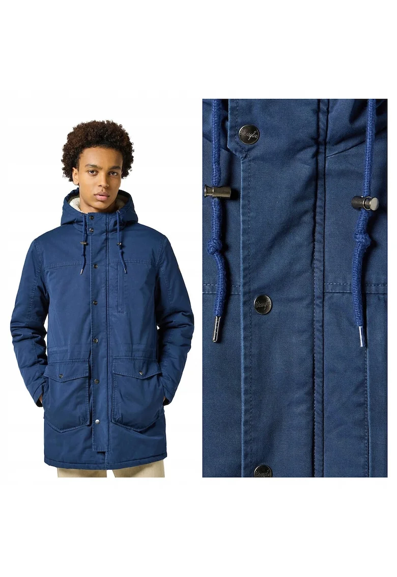 Jacheta Barbati,  Heavy Puffer, Regular Fit, Design Clasic, dwqfManeci Lungi, 2 Buzunare, Cu Fermoar, Bumbac, Albastru, Albastru