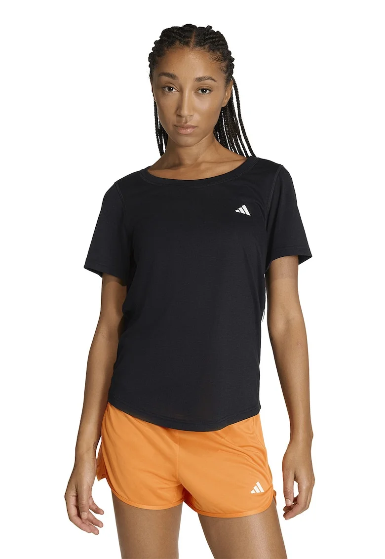 Tricou cu decolteu rotund pentru fitness, Negru