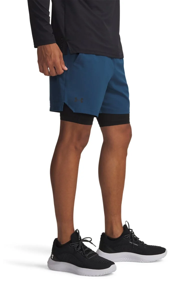 Pantaloni scurti cu model 2-in-1 pentru fitness Vanish, Negru/Albastru deschis