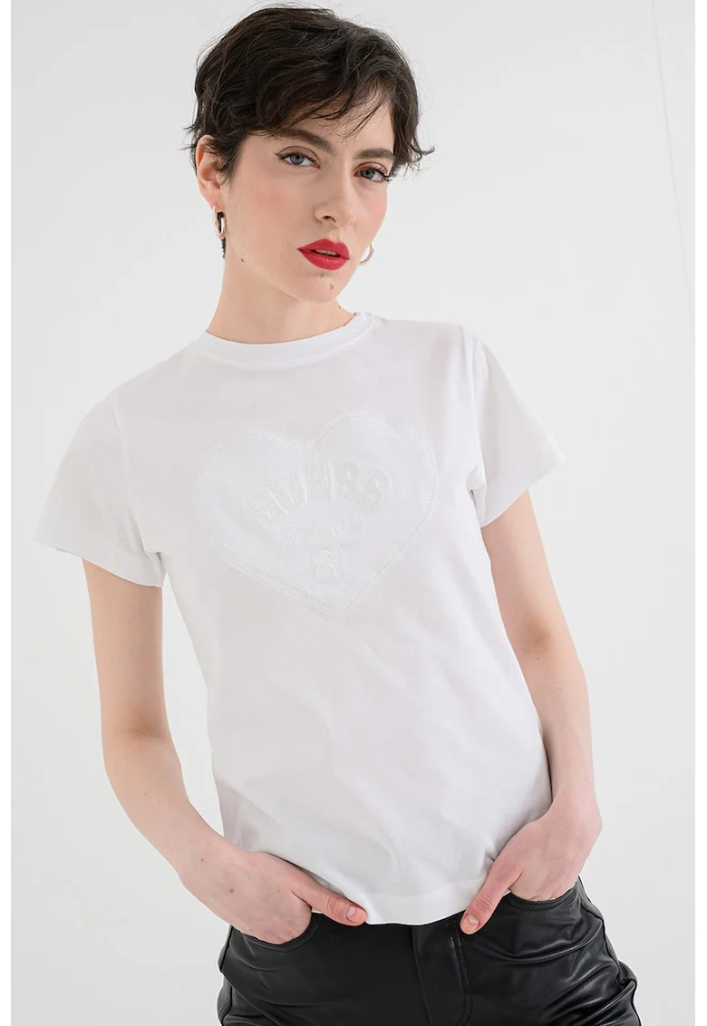 Tricou din bumbac cu logo discret, Alb optic