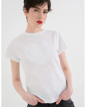 Tricou din bumbac cu logo discret, Alb optic