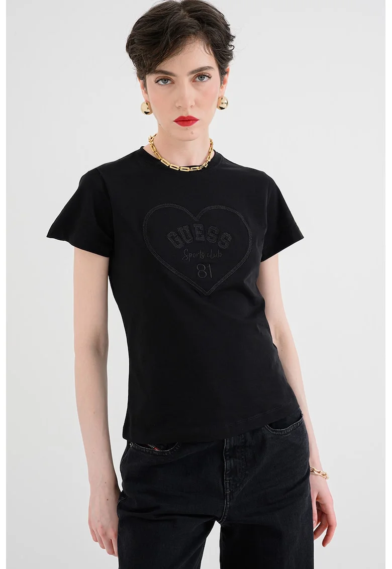 Tricou din bumbac cu logo discret, Negru