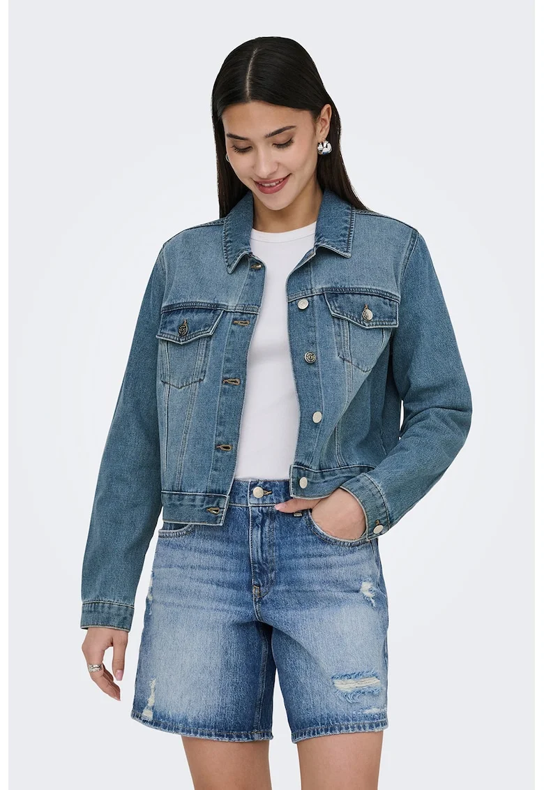Jacheta crop din denim, Albastru