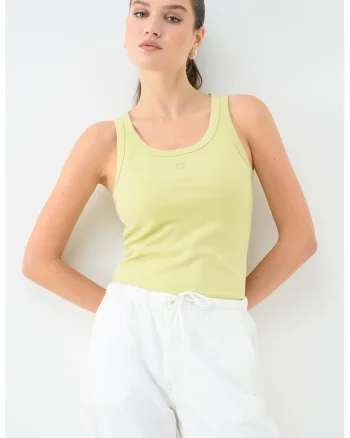 Top slim-fit Datamia, Galben pal