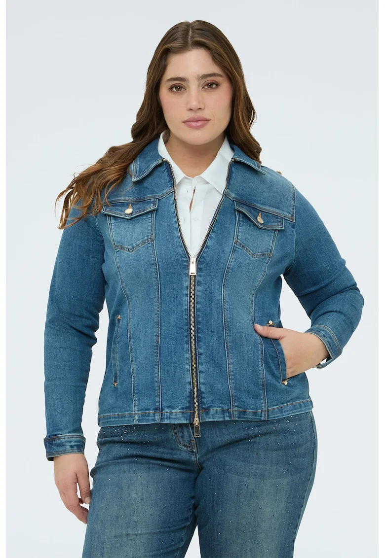 Jacheta de denim cu fermoar, Albastru inchis