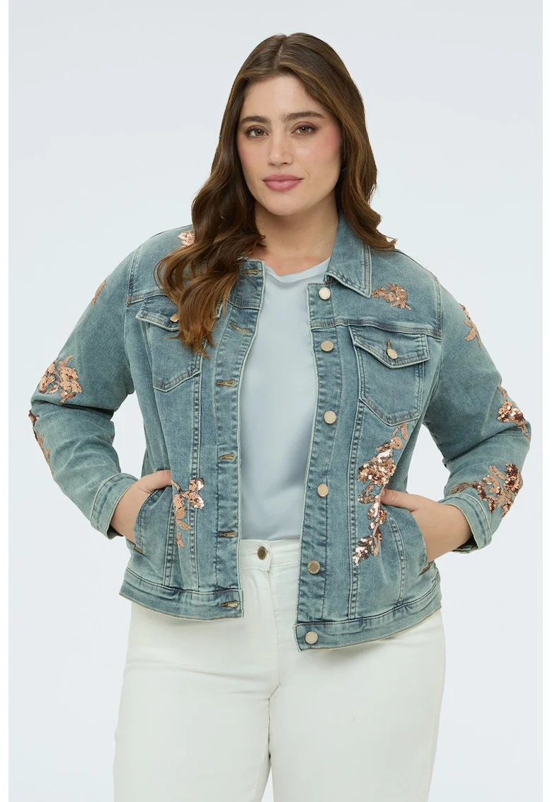 Jacheta de denim cu nasturi, Auriu/Albastru prafuit