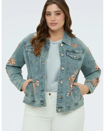Jacheta de denim cu nasturi, Auriu/Albastru prafuit