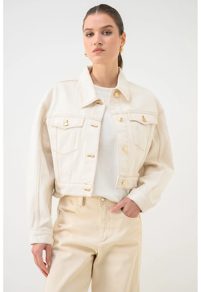 Jacheta crop din denim, Galben pal