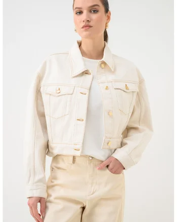 Jacheta crop din denim, Galben pal
