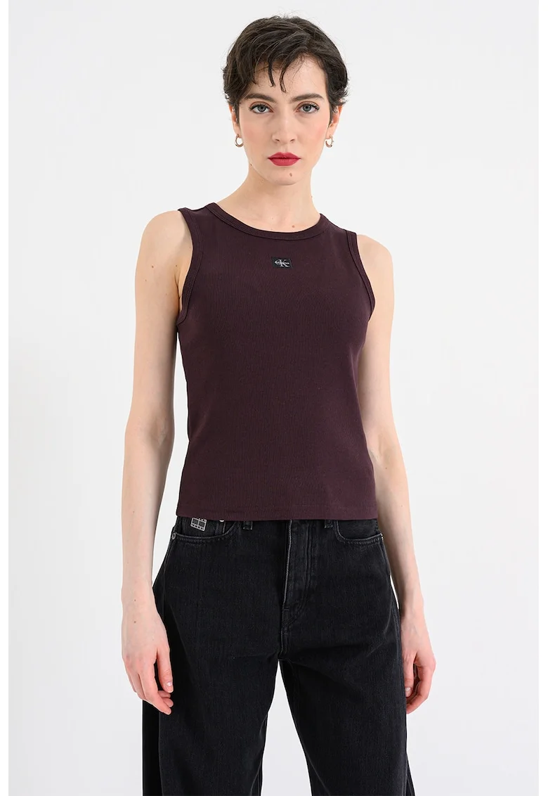 Top slim fit cu decolteu racerback, Maro inchis