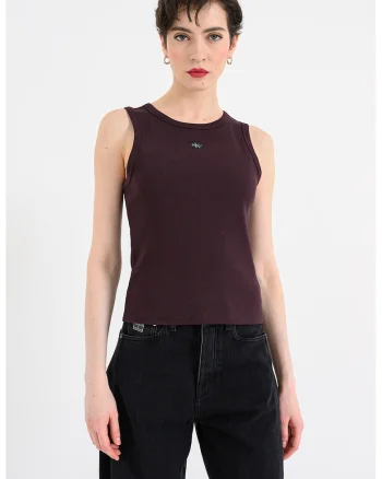 Top slim fit cu decolteu racerback, Maro inchis