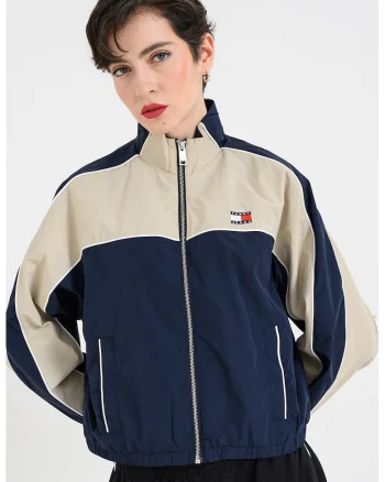 Jacheta cu fermoar si logo, Grej/Bleumarin