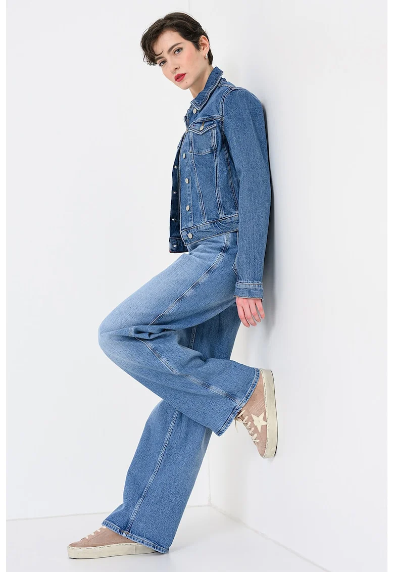 Jacheta crop de denim, Albastru melange