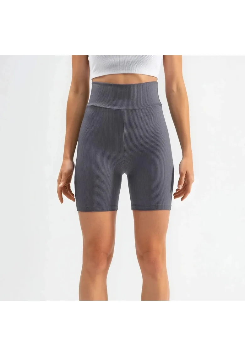 Pantaloni sport dama,  scurti, talie inalta, croiala mulata, gri