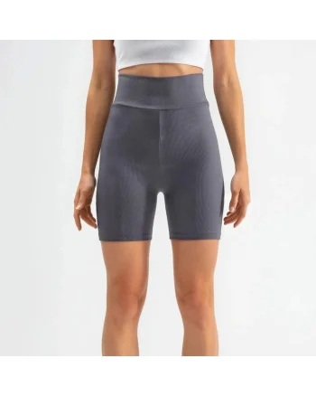 Pantaloni sport dama,  scurti, talie inalta, croiala mulata, gri