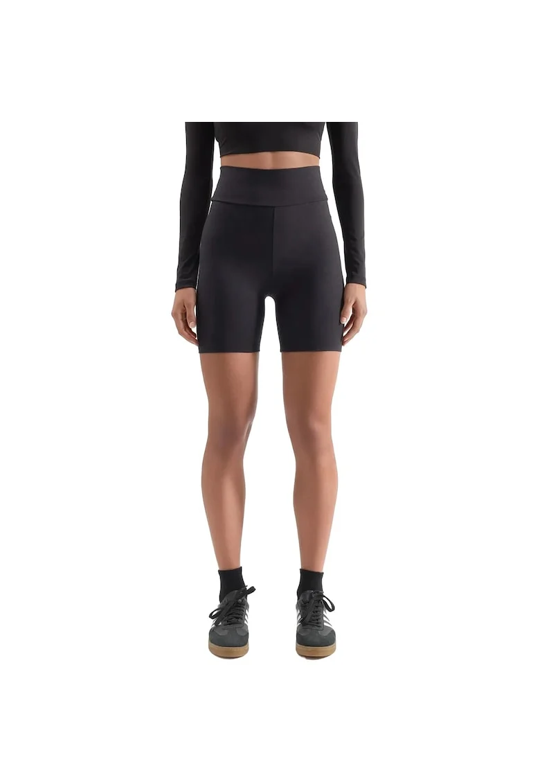 Pantaloni scurti,  talie inalta, croiala stransa, negru, poliester,