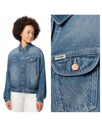 Jacheta Dama,  Jumbo Trucker Jacket, Regular Fit, Design Clasic, Maneci Lungi, 2 Buzunare, Cu Nasturi, Bumbac, Albastru, Albastru