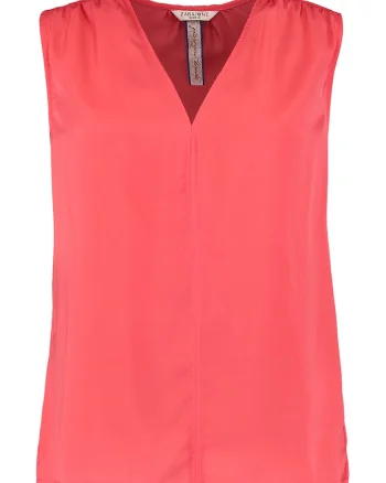 Top de satin cu decolteu in V, Coral