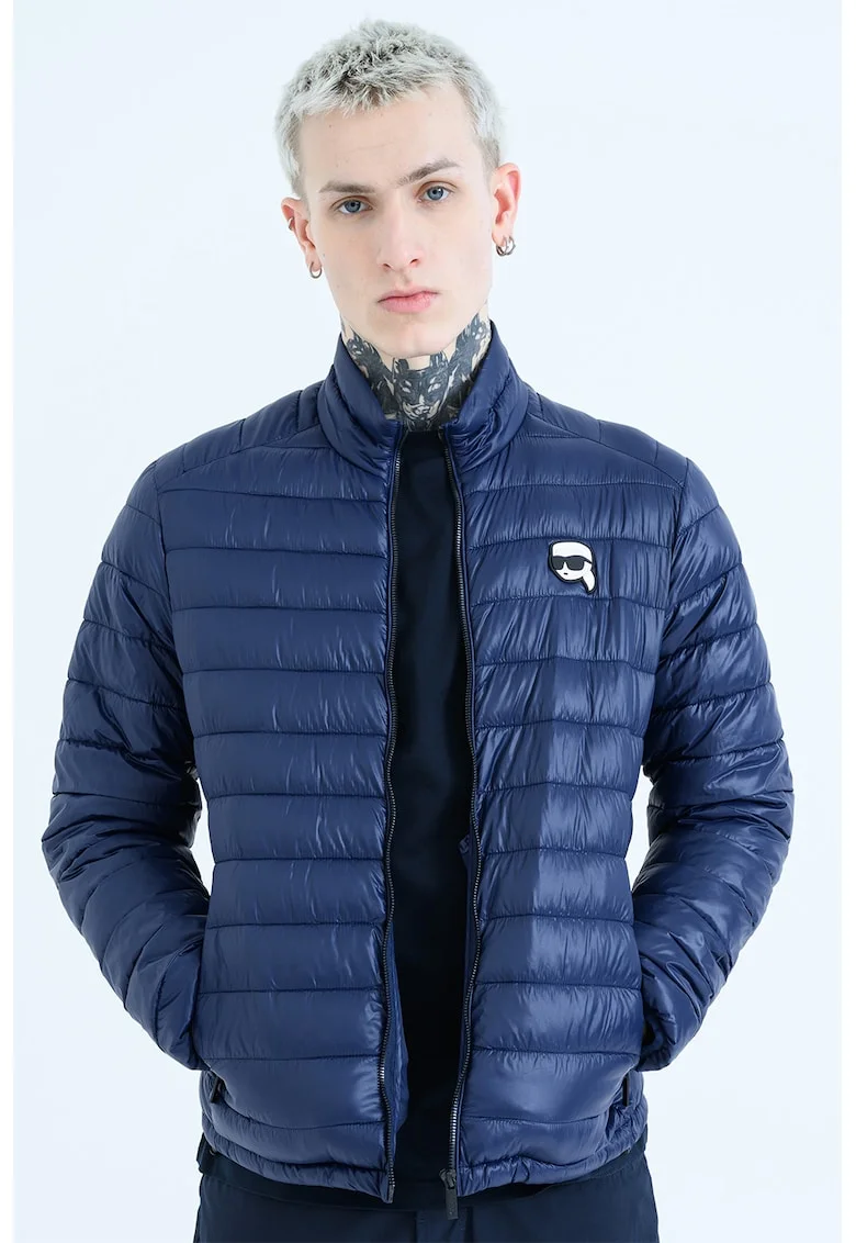 Jacheta slim fit cu fermoar, Bleumarin