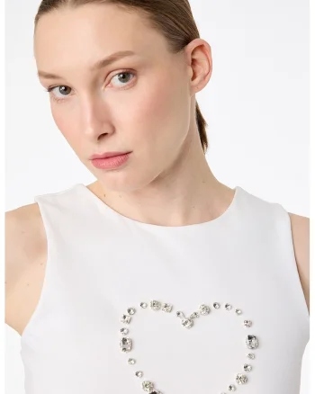 Top slim fit cu aplicatie cu strasuri, Alb