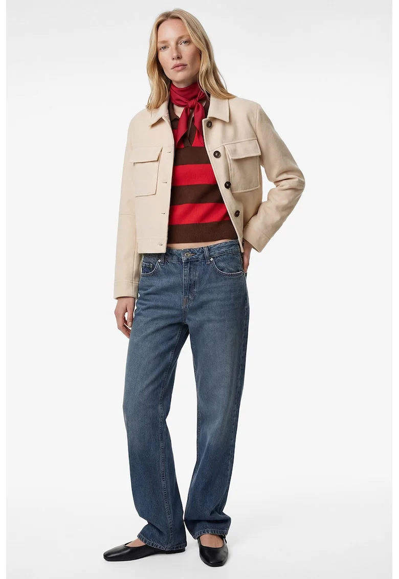 Jacheta crop cu buzunare cu clapa, Bej deschis