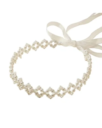 Bentita copii,  Coronita cu Perle si Margele, Organza, Alb