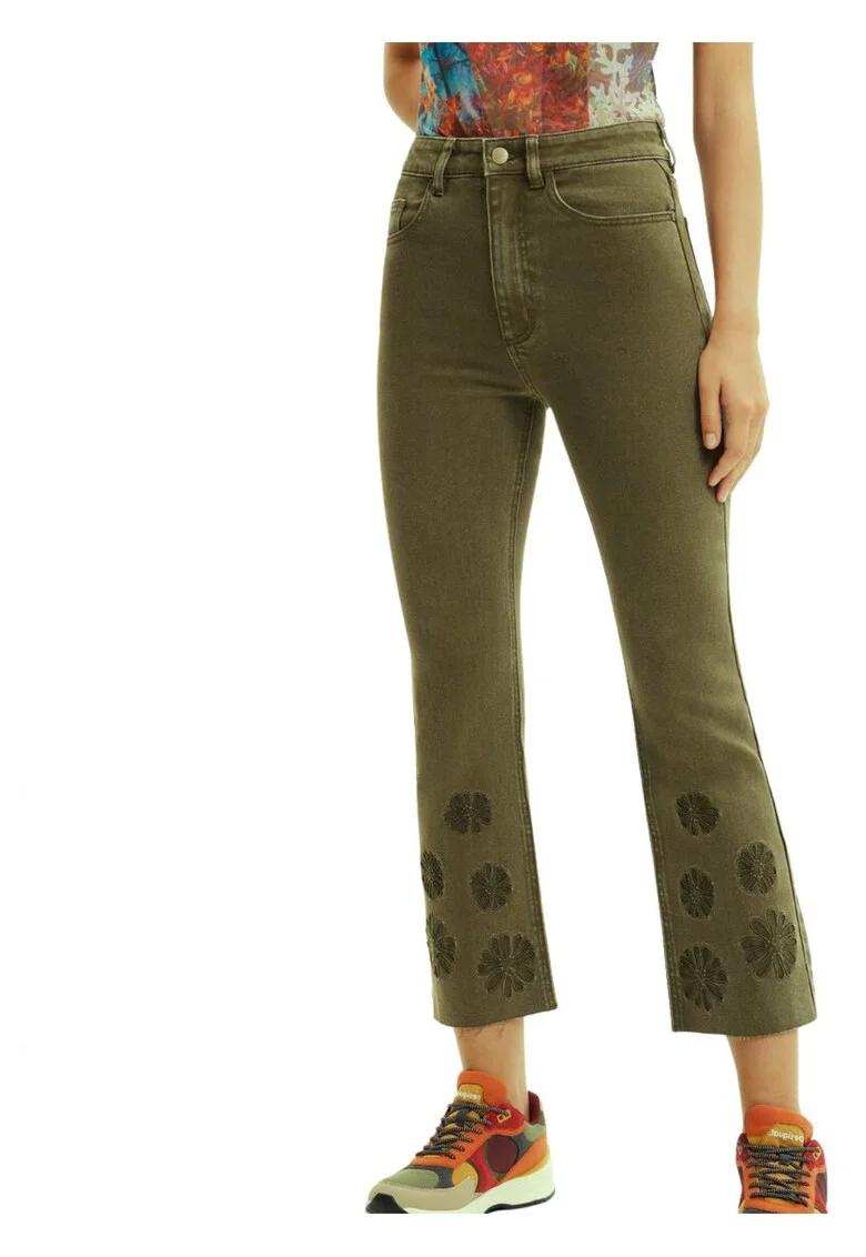 Blugi bootcut crop cu broderie Unicorn