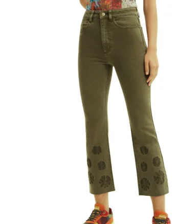 Blugi bootcut crop cu broderie Unicorn