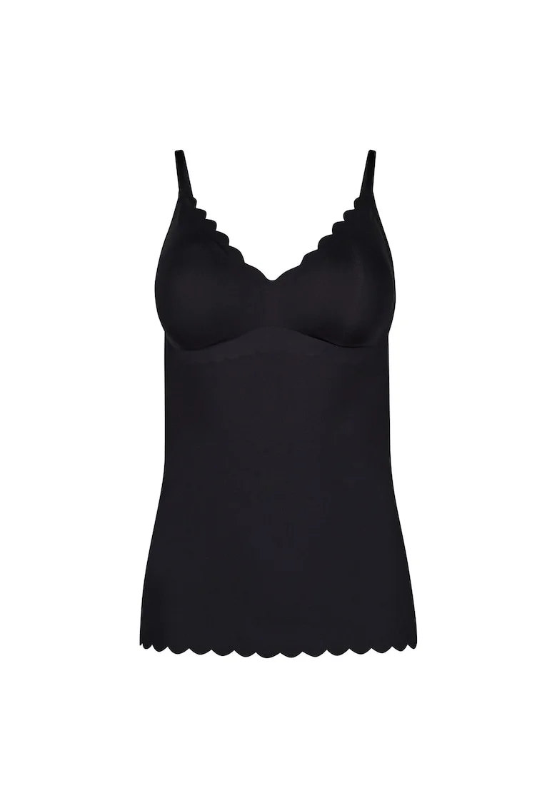 Top slim fit cu decolteu in V, Negru