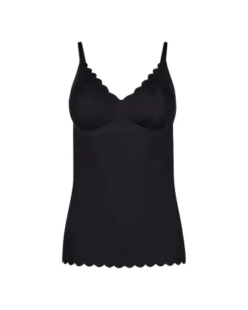 Top slim fit cu decolteu in V, Negru