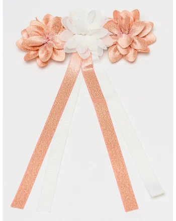 Clama cu model floral pentru par, Alb/Roz stins