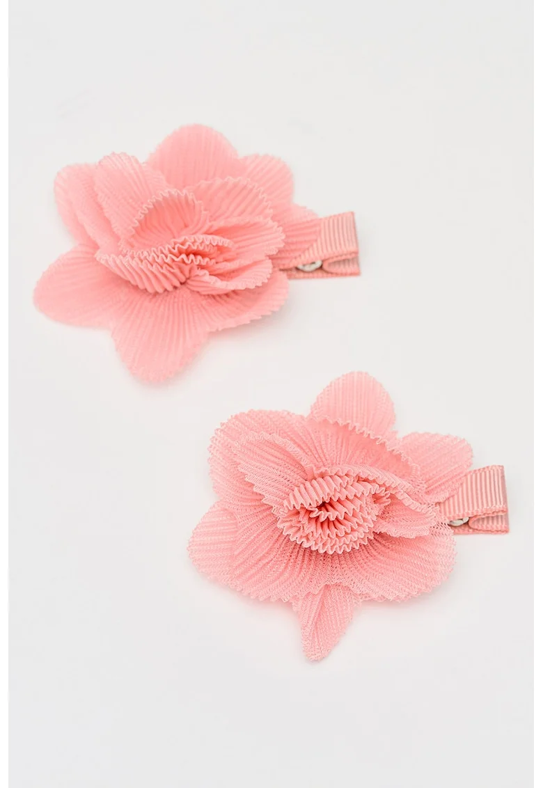 Set de clame cu model floral pentru par - 2 piese, Roz
