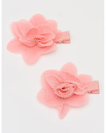 Set de clame cu model floral pentru par - 2 piese, Roz
